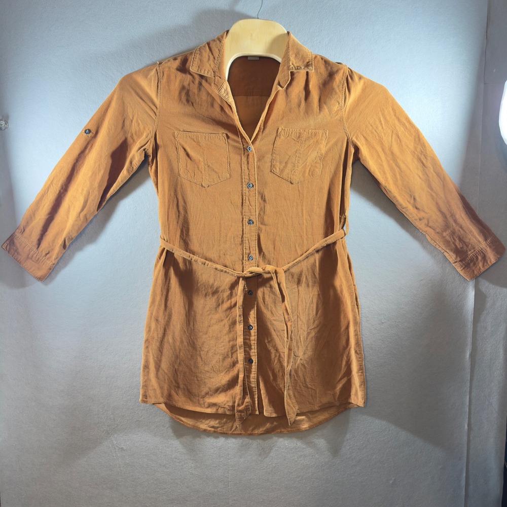 480 | Lucky Brand Womens Small Corduroy Tie Waist Shirt Dress Tobacco Brown